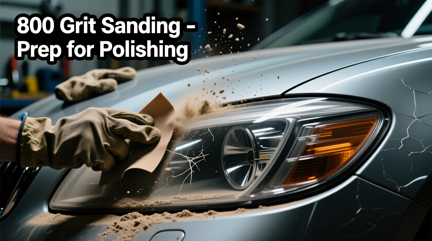 Sanding headlights with 800 grit paper
