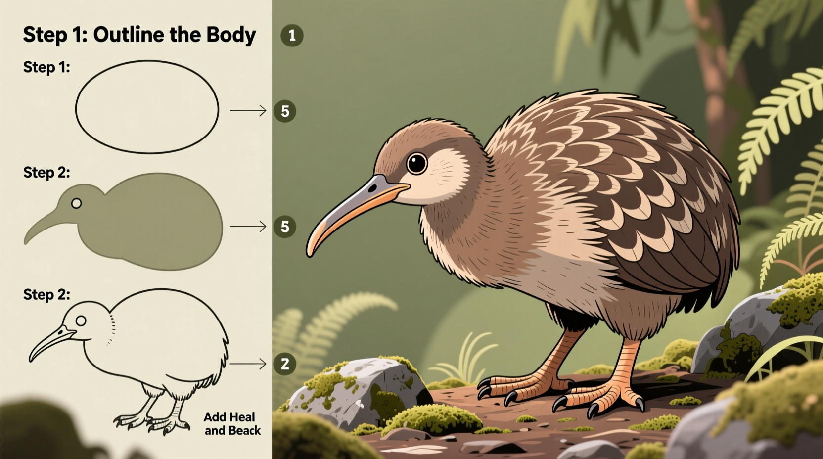 how to draw a kiwi bird