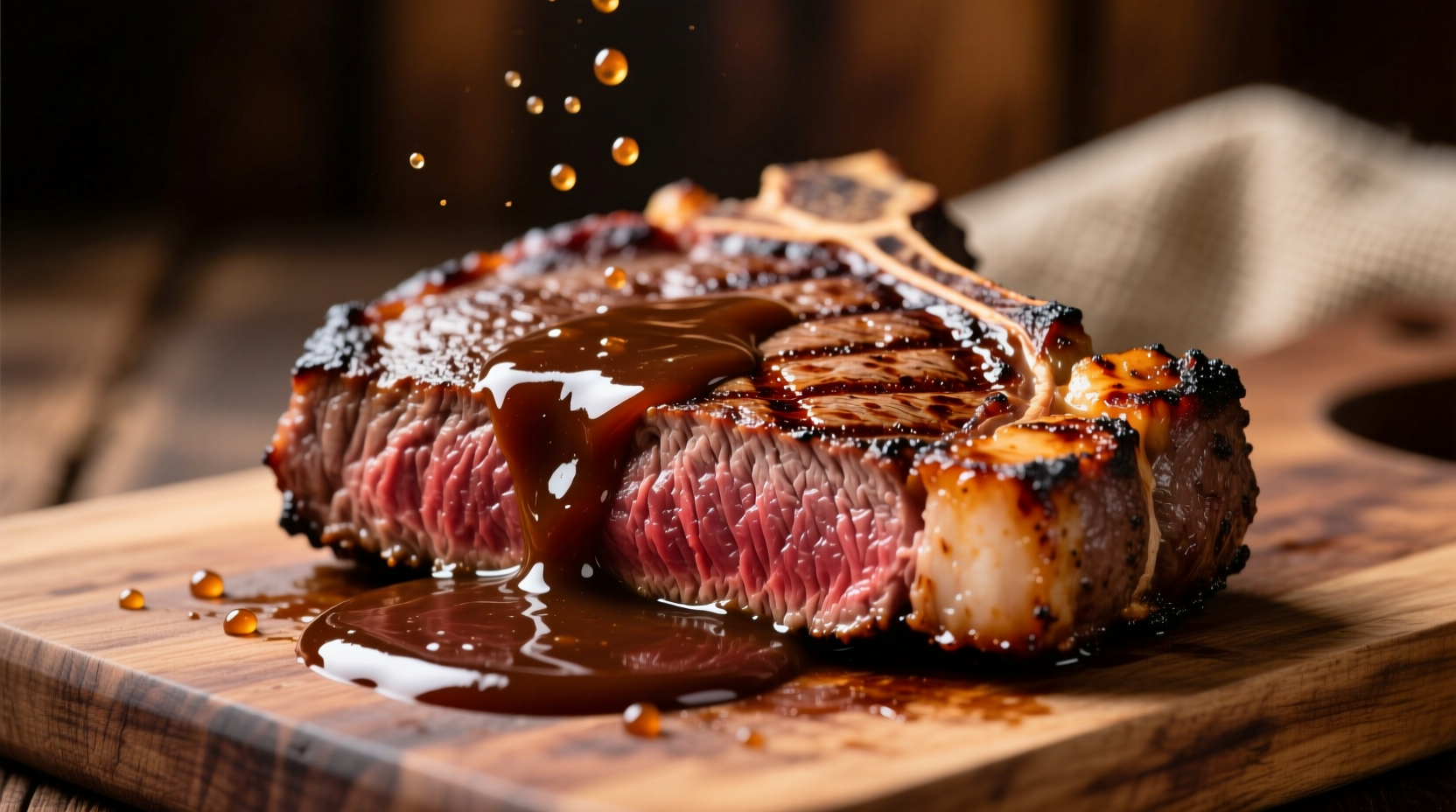 Homemade steak sauce drizzled over grilled ribeye