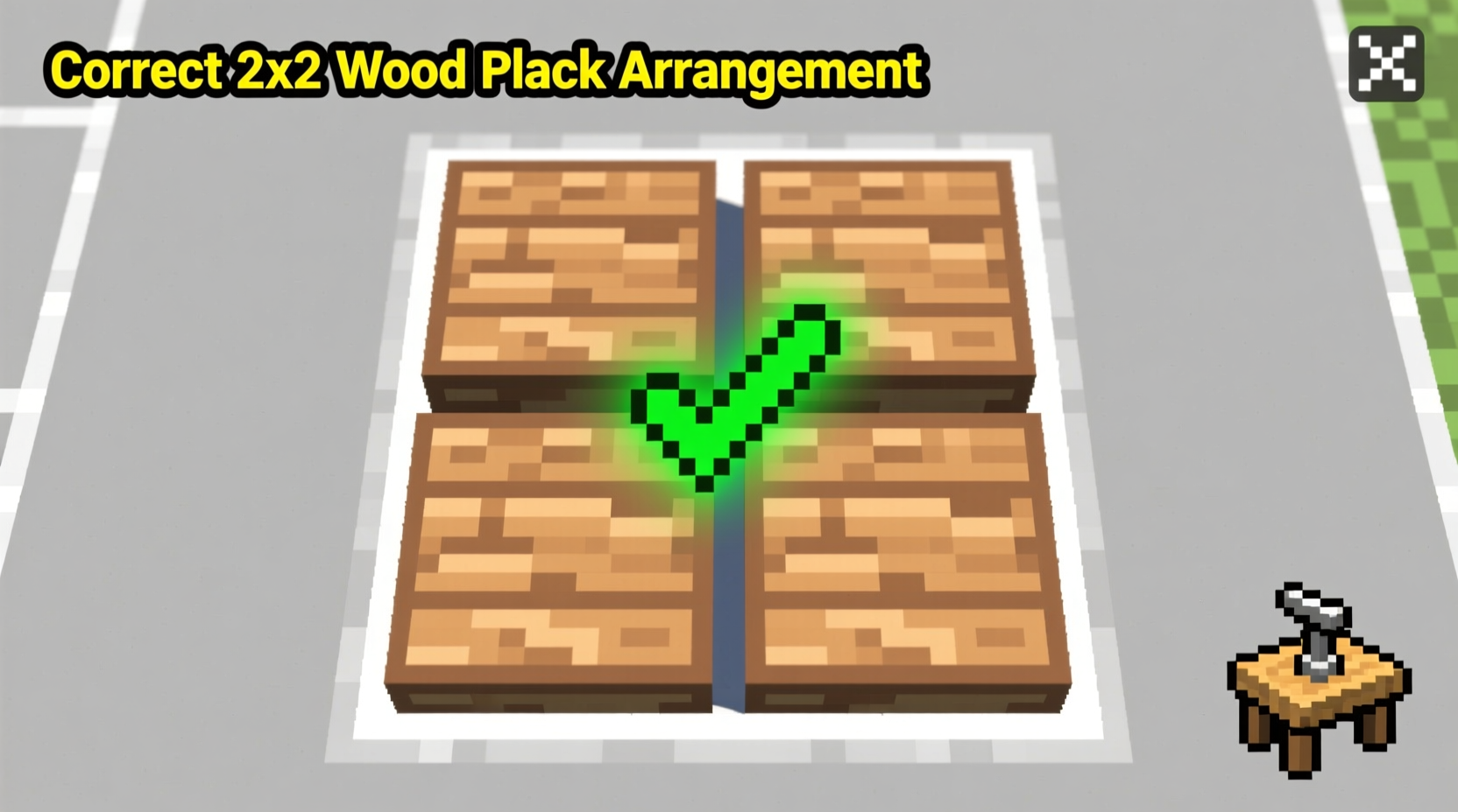 Correct 2x2 wood plank arrangement in Minecraft crafting menu