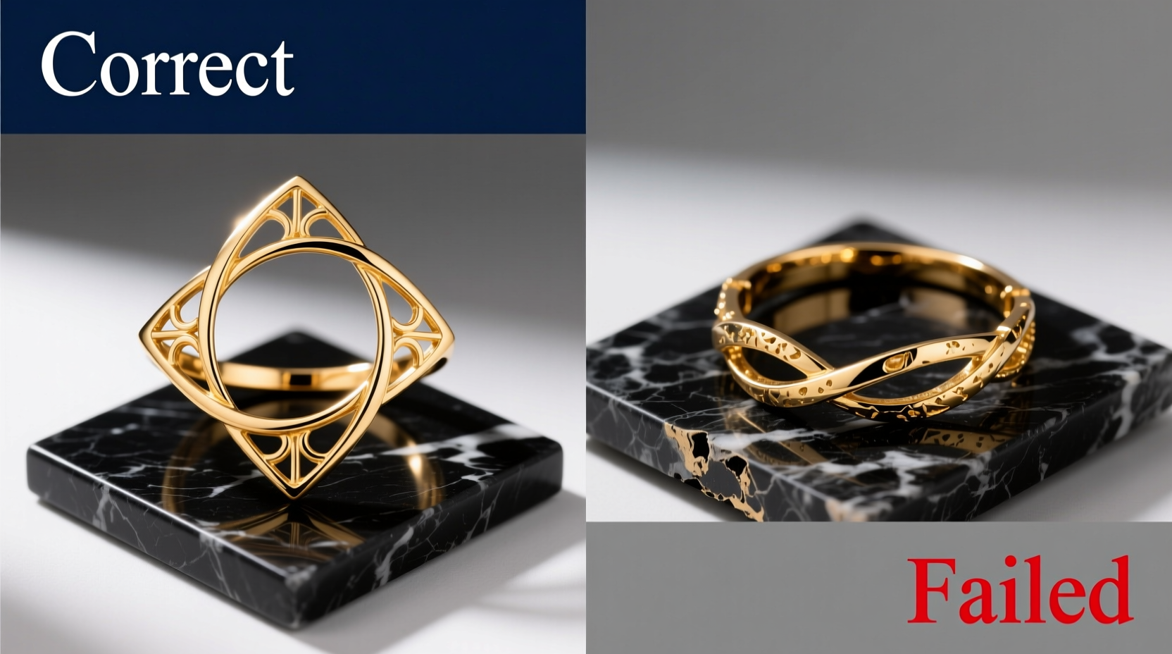 Comparison showing correct Gold combination versus failed Jewelry attempt