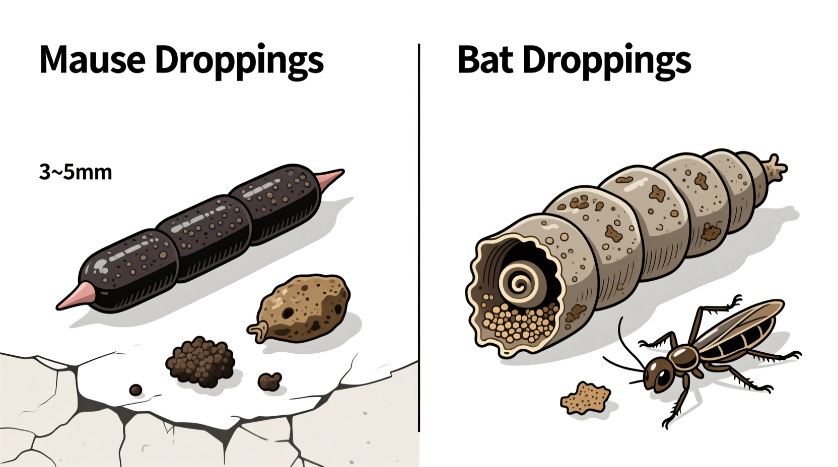 Comparison of mouse droppings versus bat droppings for identification