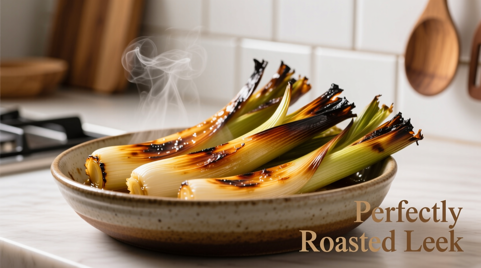 Perfectly roasted leek dish with golden edges