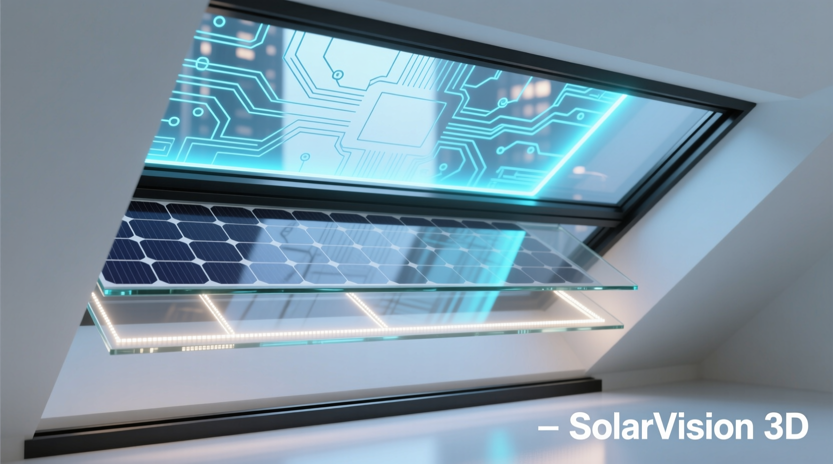 Three-layer solar window picture showing depth effect with LEDs