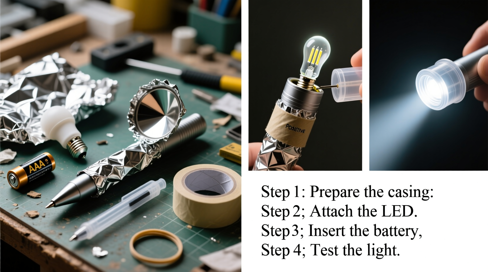 Step-by-step assembly of homemade flashlight using household items