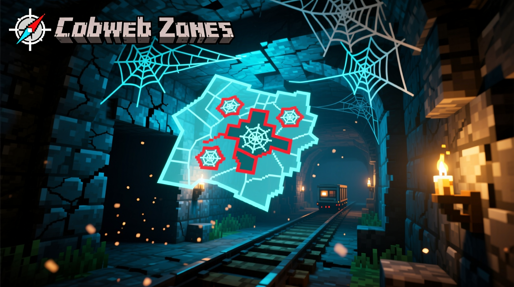 Minecraft cobweb locations in mineshaft with map overlay