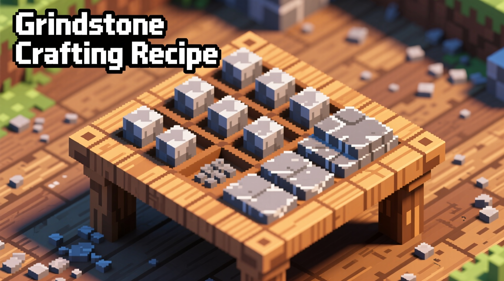 Minecraft grindstone crafting grid layout with cobblestone and stone slabs