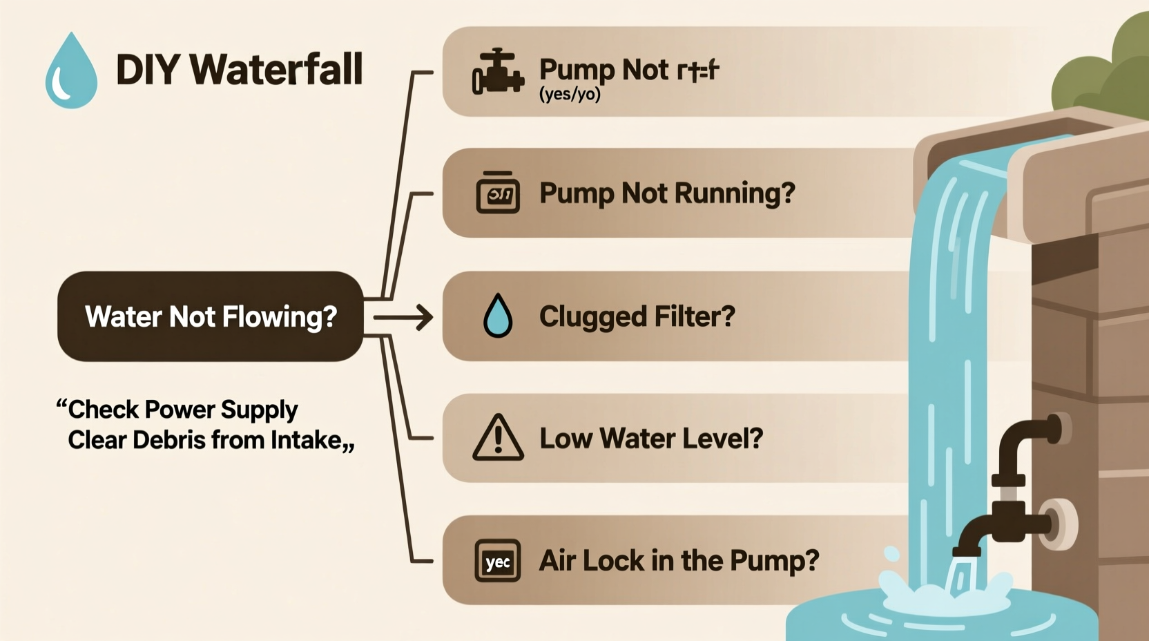 DIY waterfall fountain troubleshooting flow chart