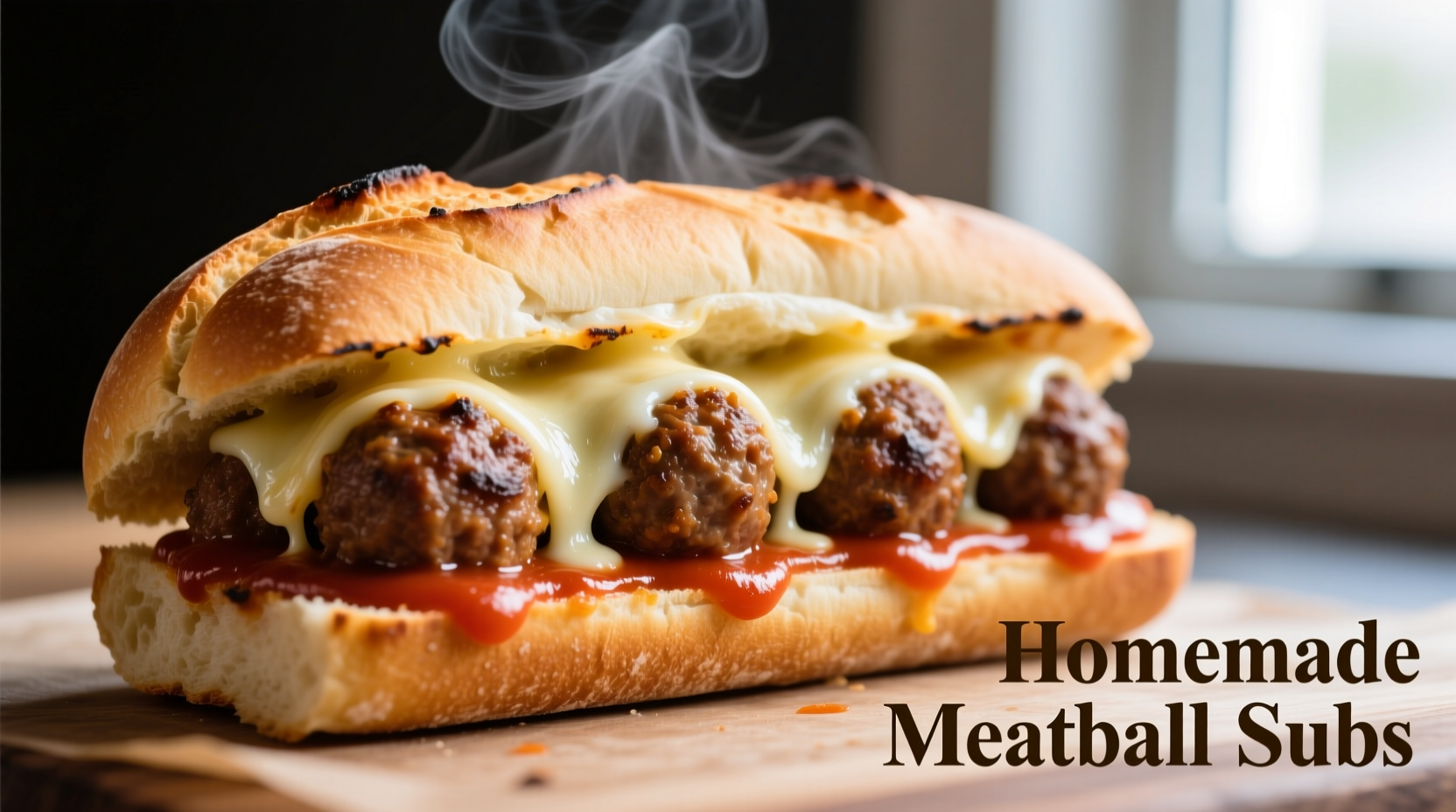 Homemade meatball subs with melted cheese