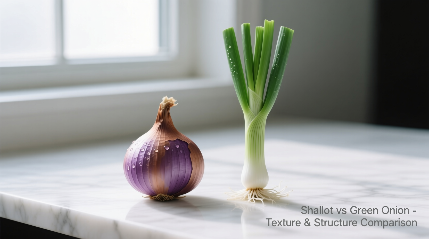Shallot and green onion side-by-side comparison