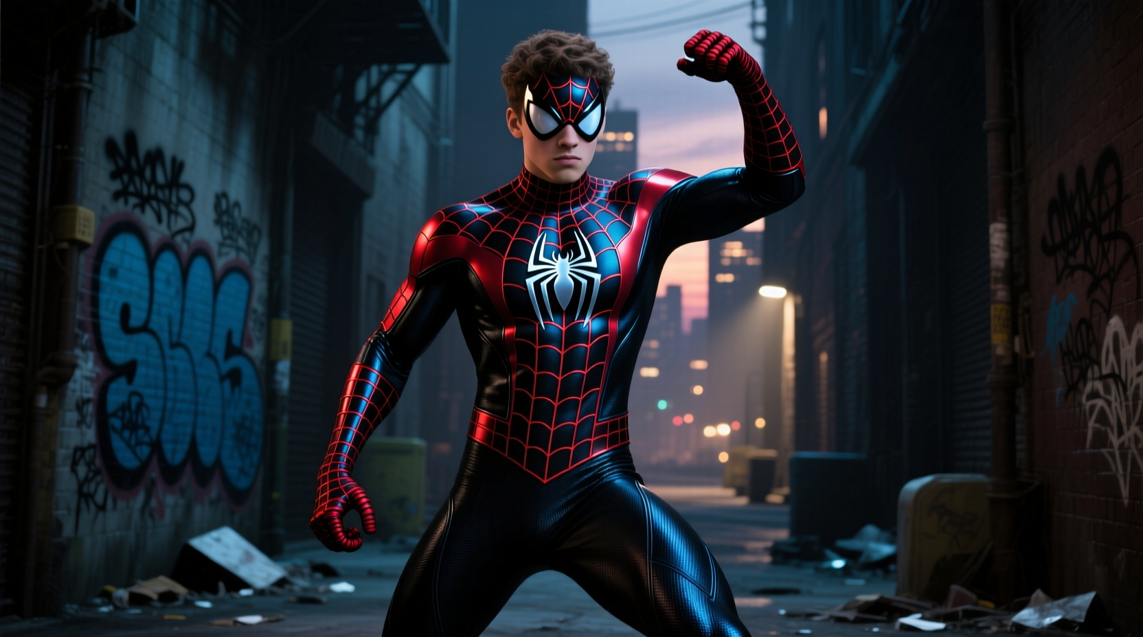 Finished Spiderman homemade suit with detailed web patterns