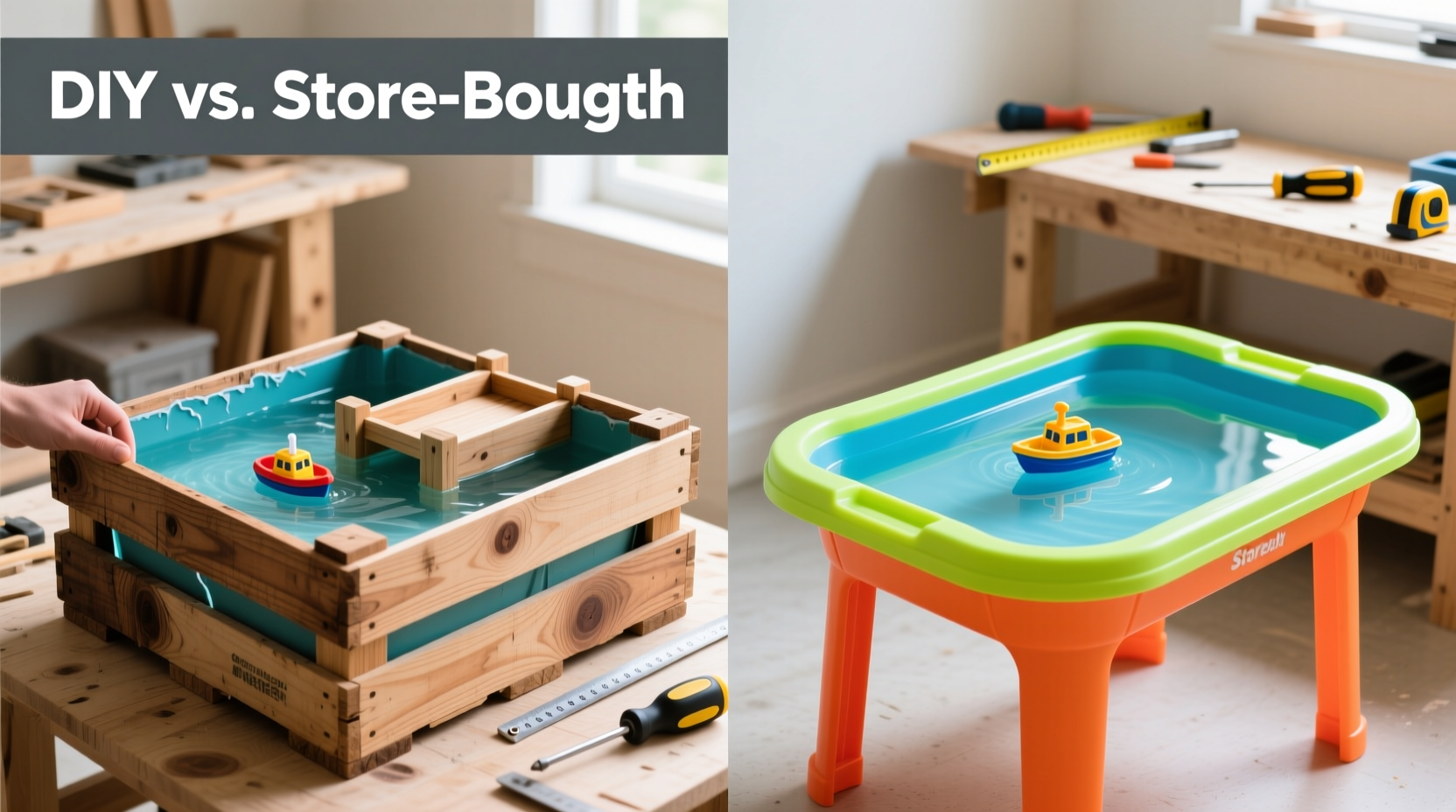 Comparison of DIY water table versus store-bought plastic model