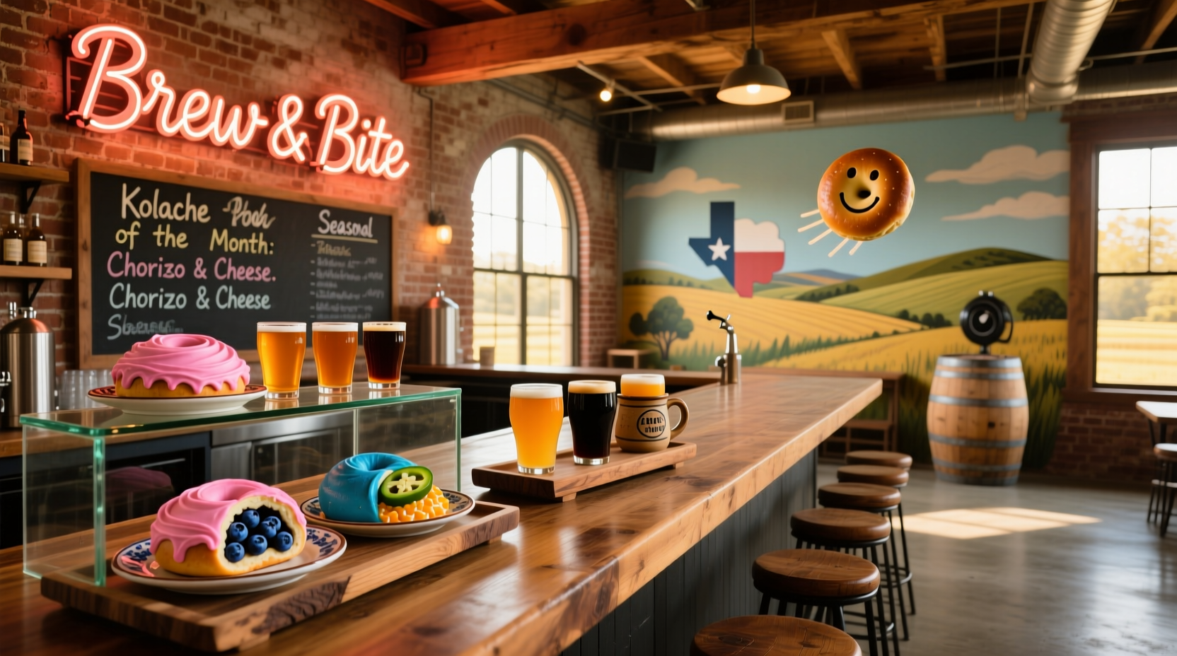 Texas brewery serving kolaches and craft beer flight