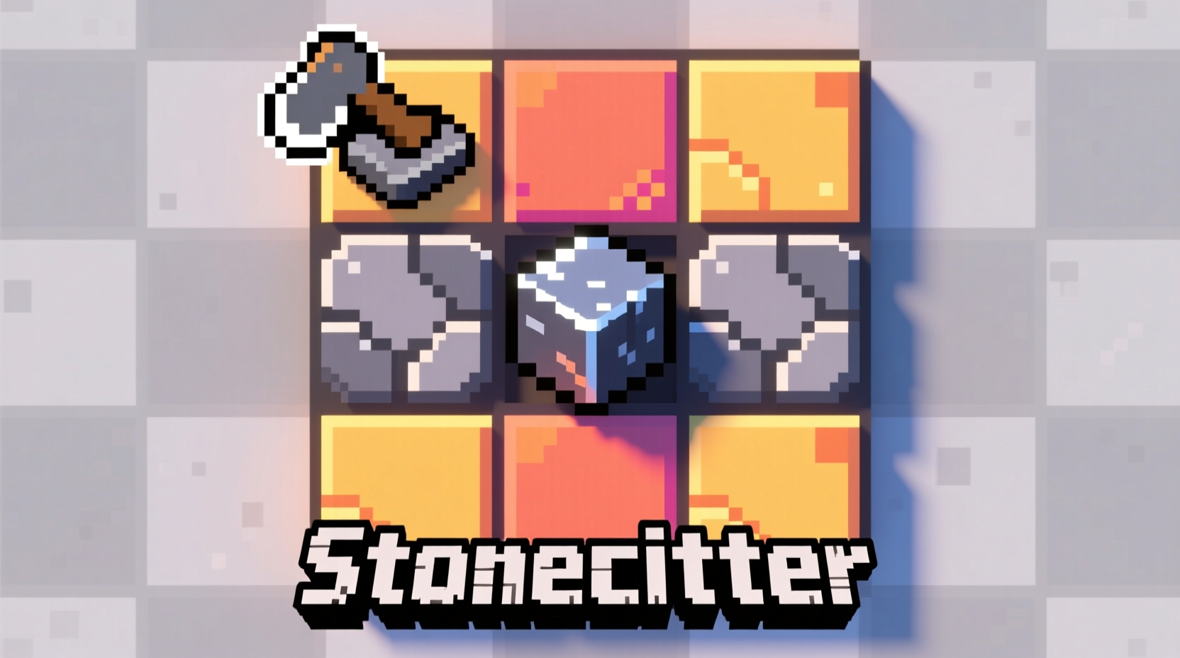 Minecraft crafting grid showing stonecutter recipe with iron center