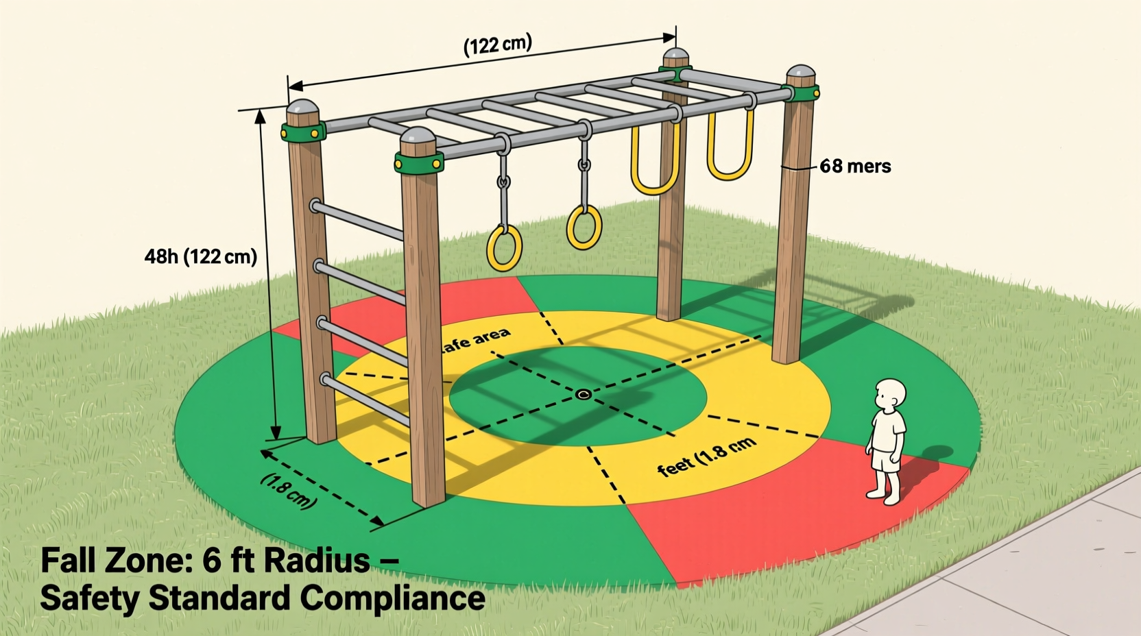 Proper fall zone measurement diagram for monkey bars