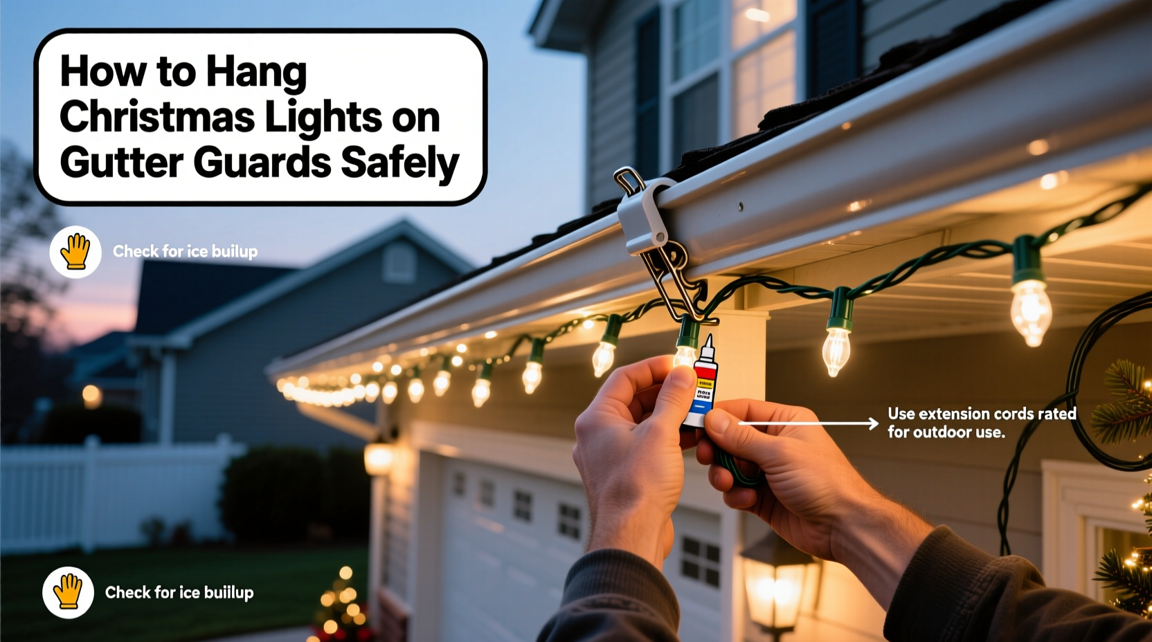 how to hang christmas lights on gutter guards