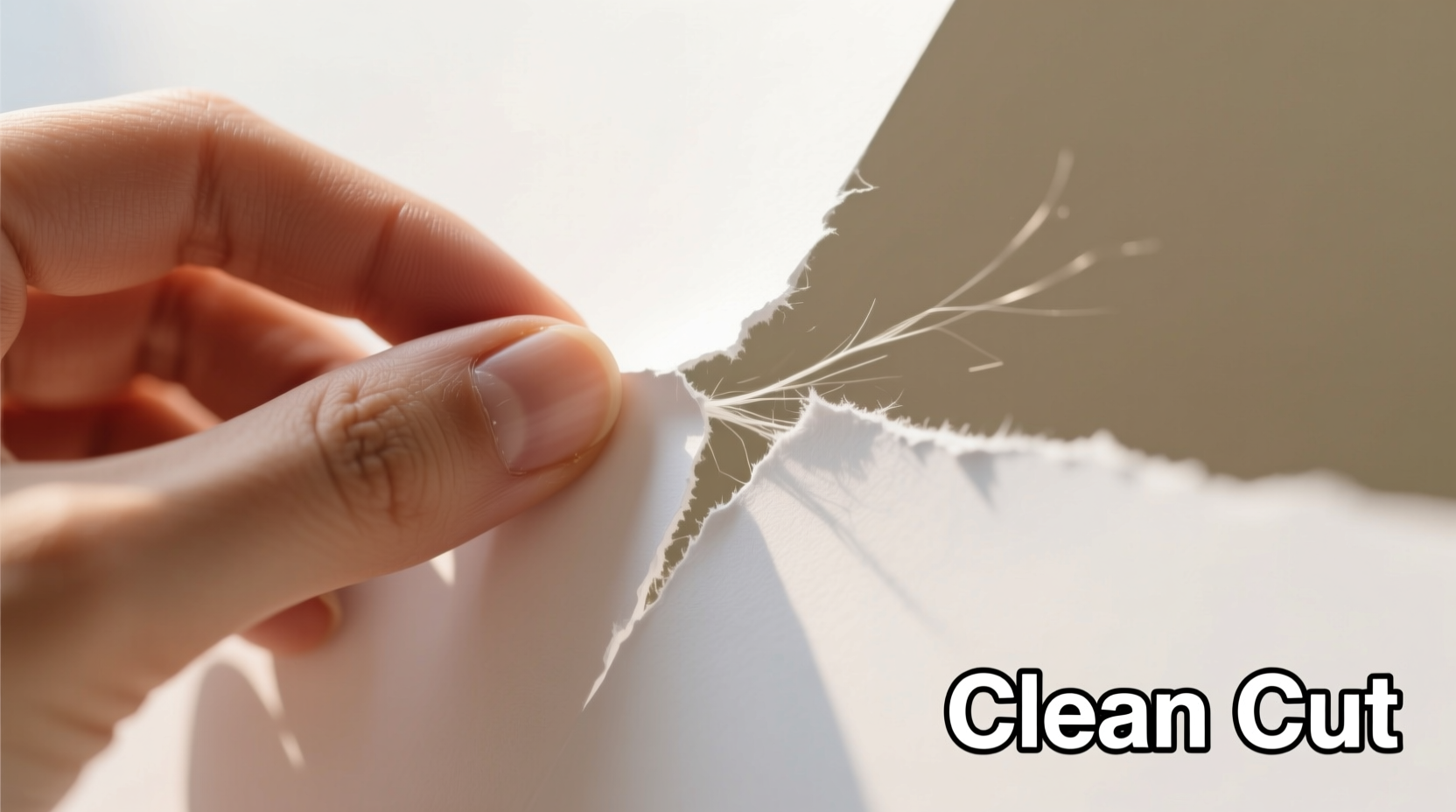 Hand tearing craft paper along straight edge for clean cut