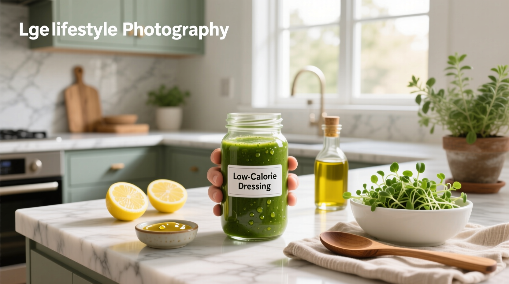 DIY low calorie salad dressing with lemon and herbs