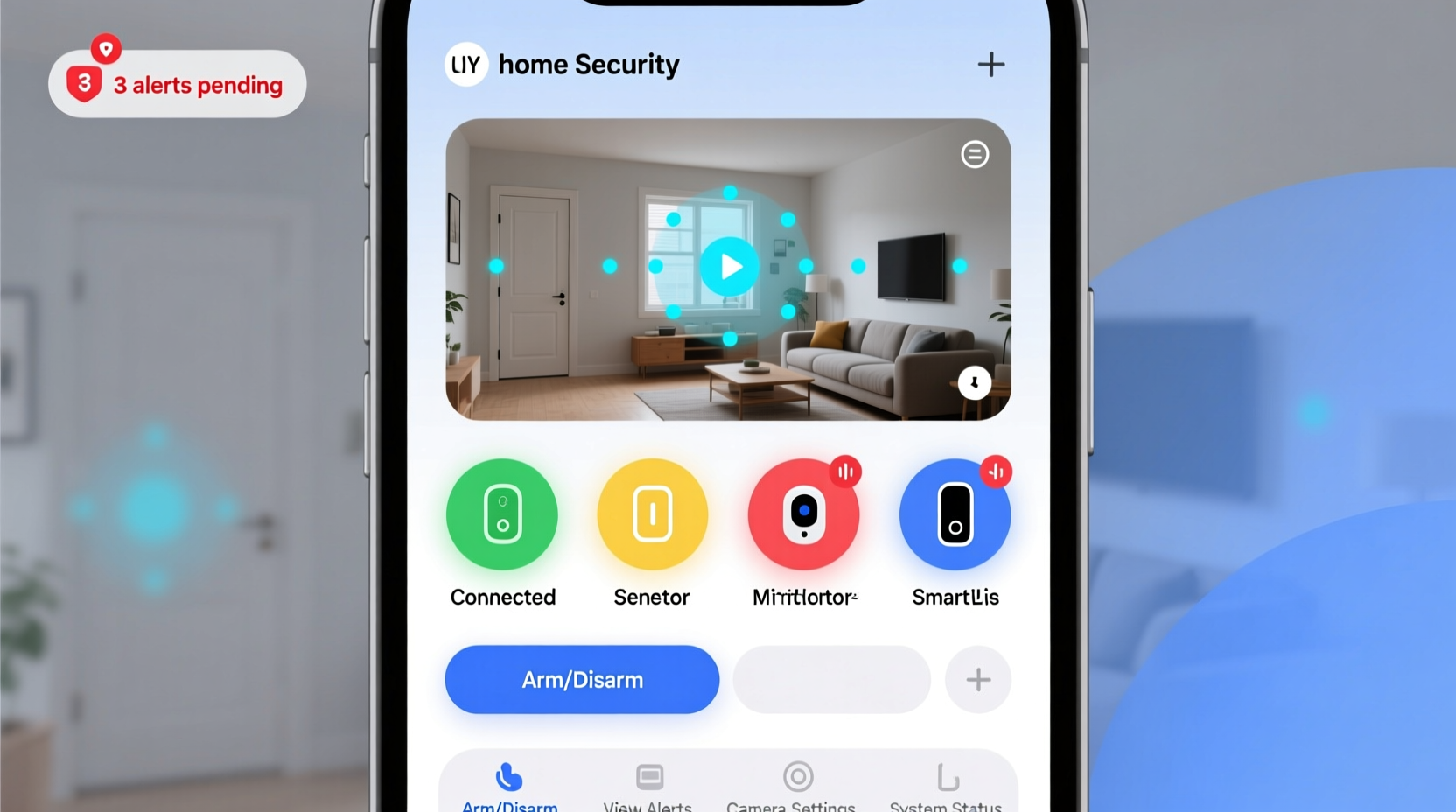 Smartphone app showing integrated DIY security system dashboard