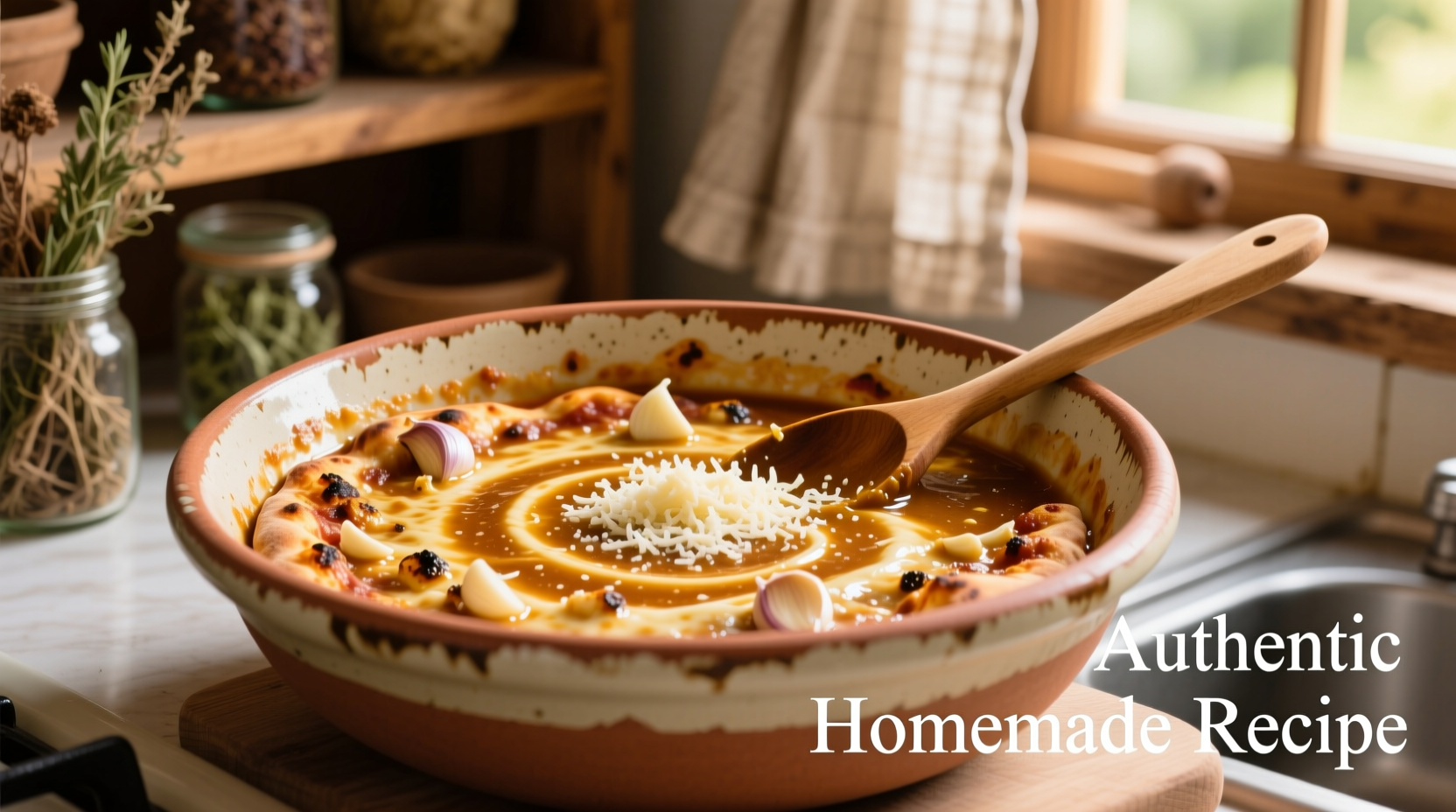 Homemade garlic parmesan pizza sauce in ceramic bowl