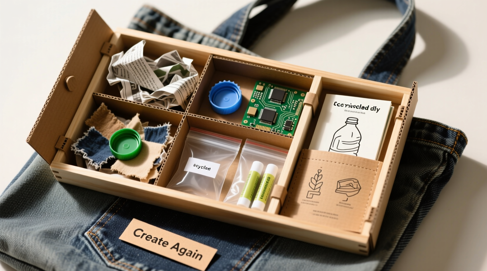 Portable craft kit with recycled materials