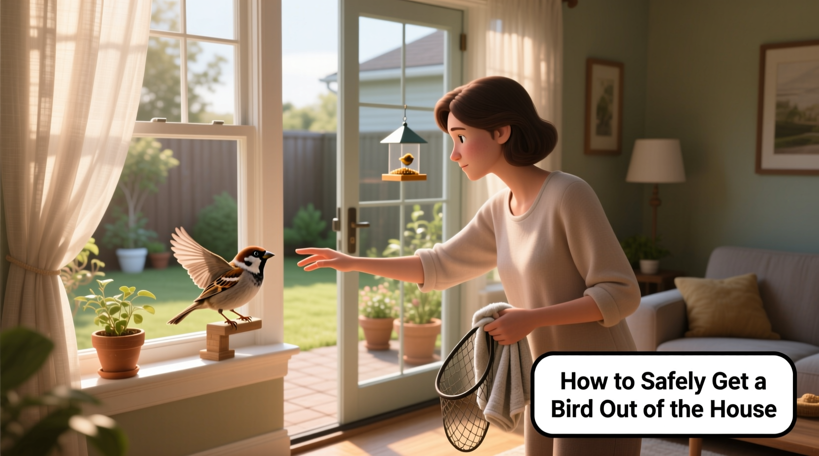 how to get a bird out of the house