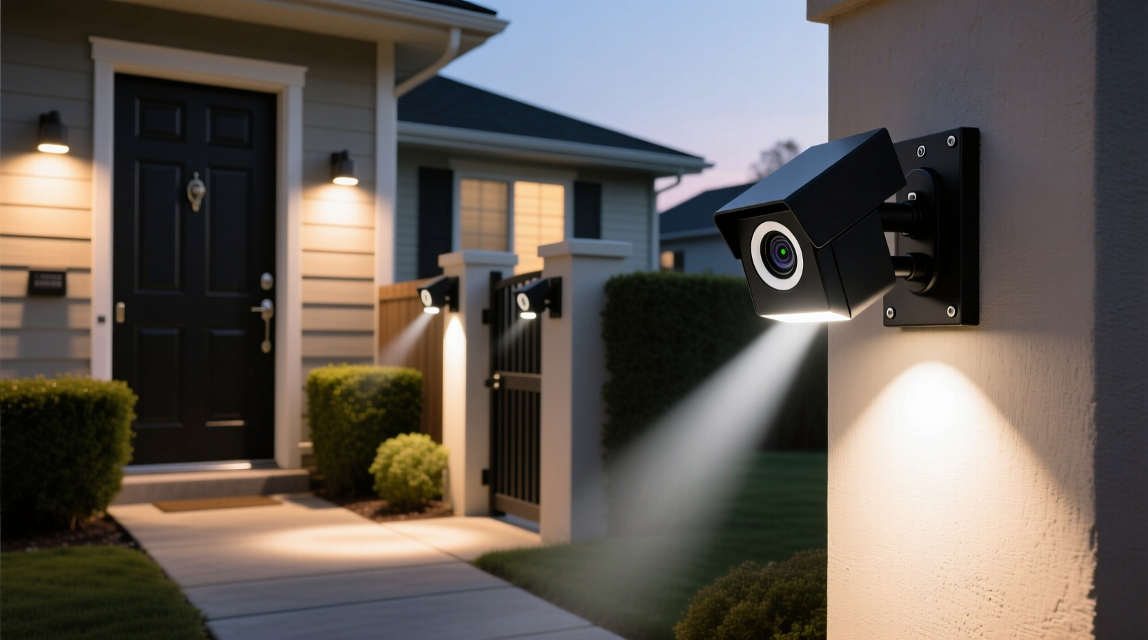 Properly installed motion sensor lights angled downward at entry points