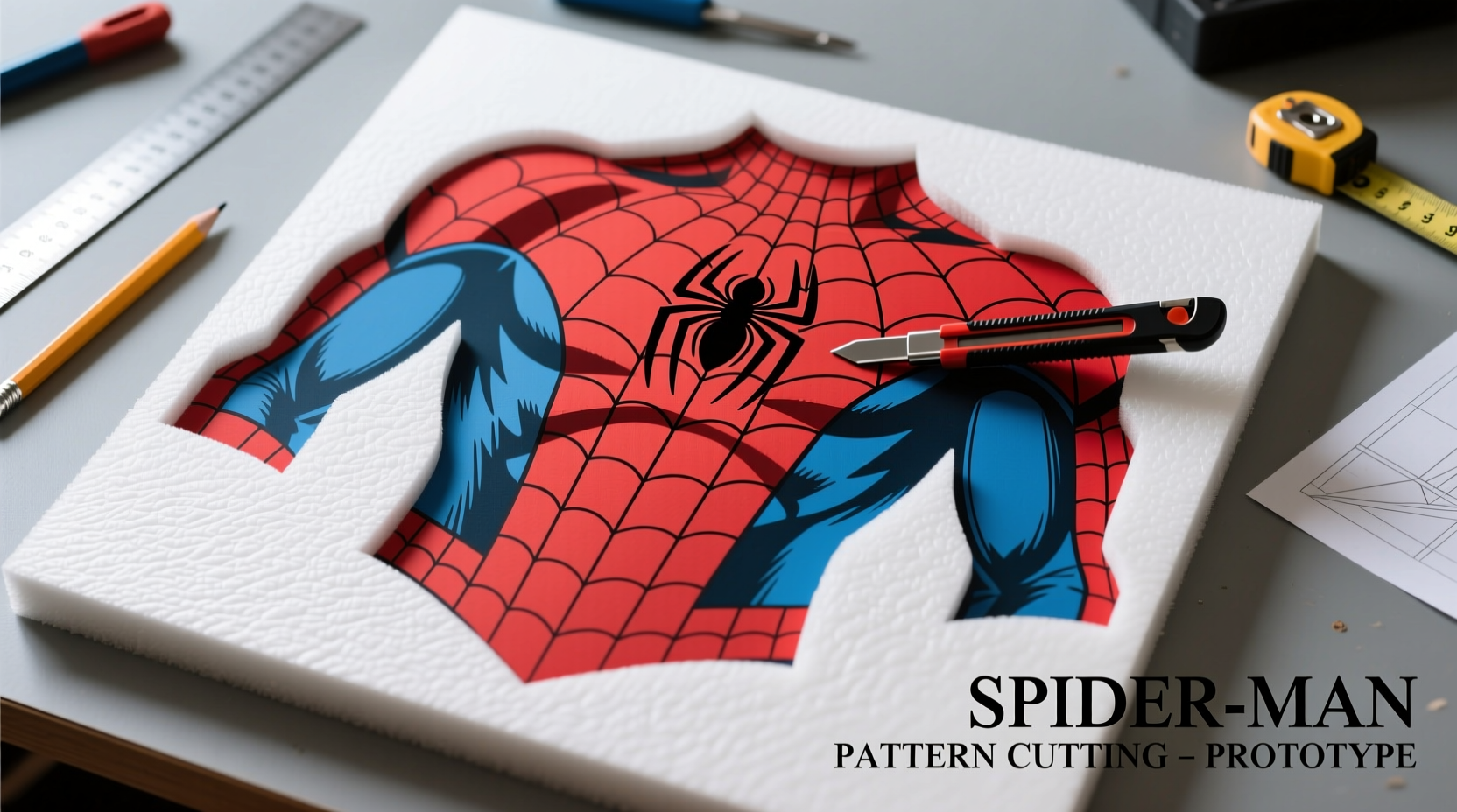 Spider-Man suit pattern cutting on foam board