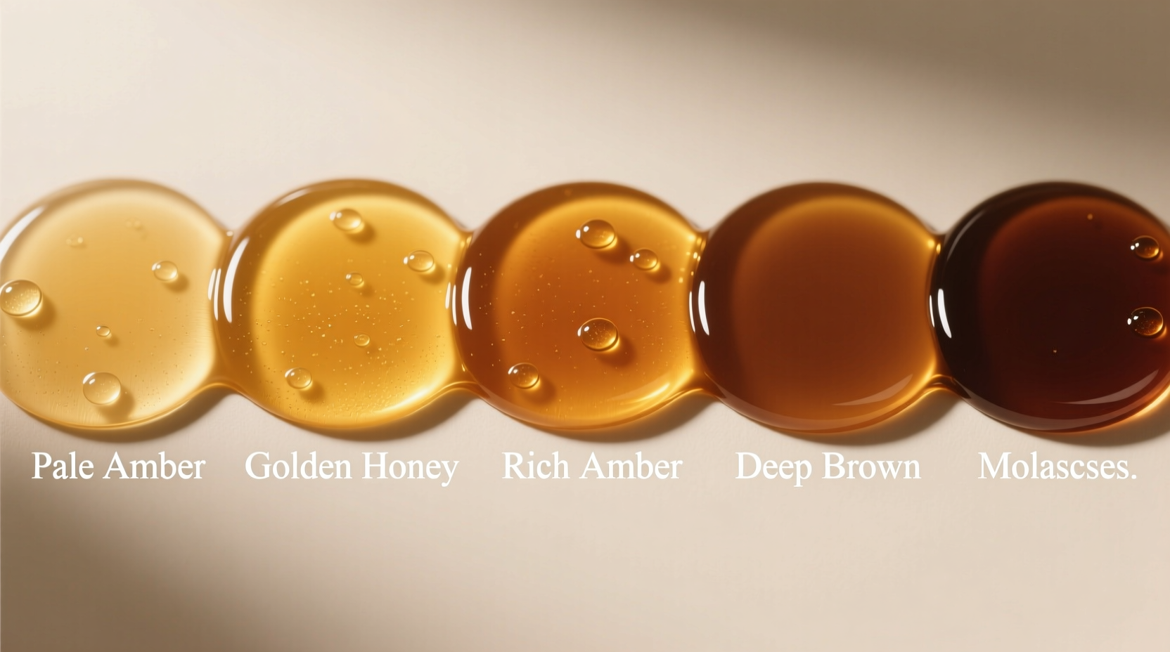 Honey color spectrum showing light to dark varieties