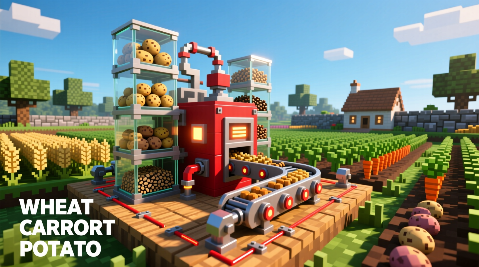 Integrated Minecraft auto crafter with crop farm and storage
