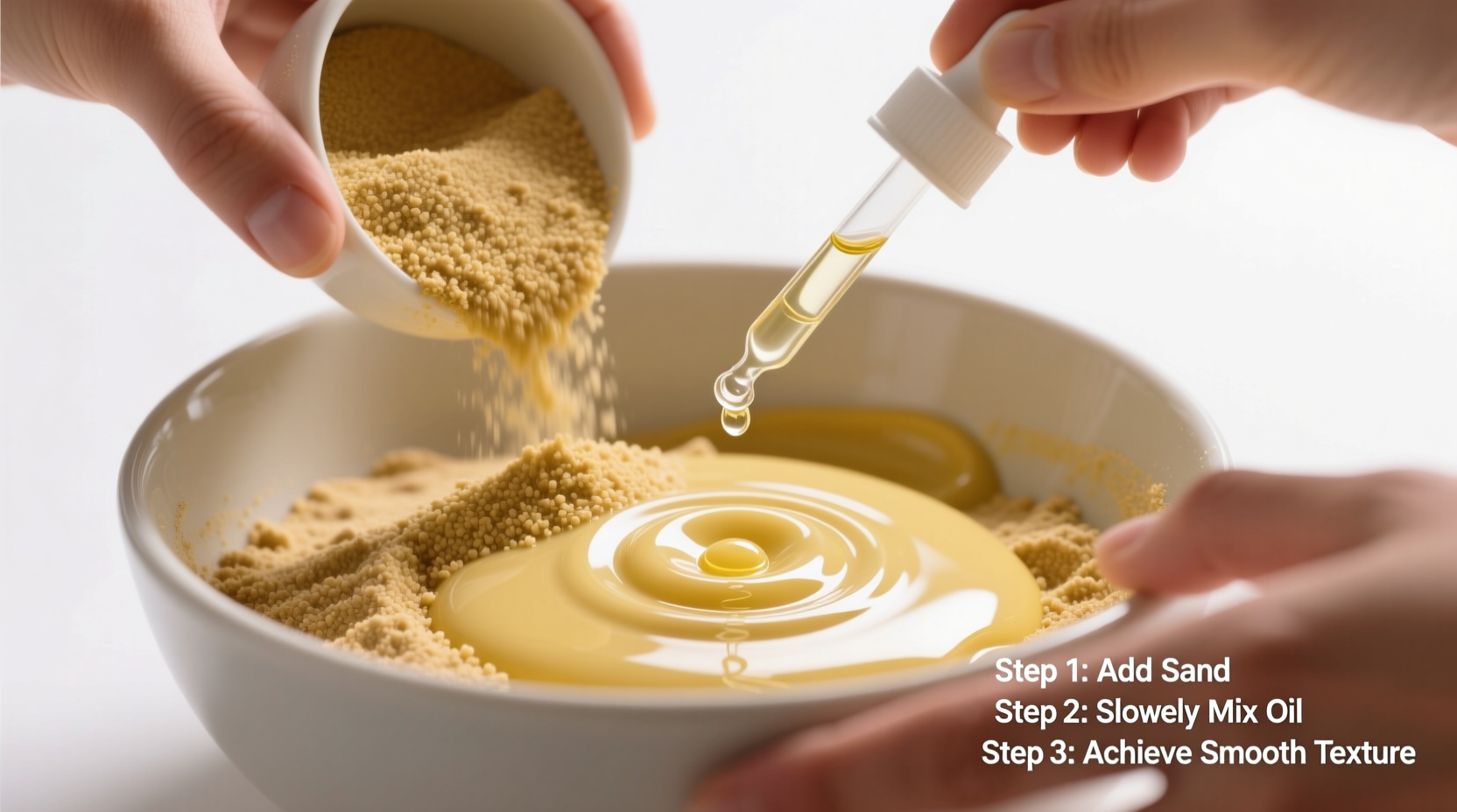 Step-by-step kinetic sand mixing process