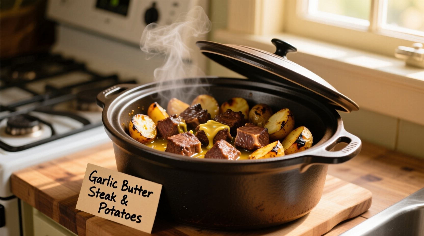 Perfect Garlic Butter Steak Bites & Potatoes Crockpot Recipe