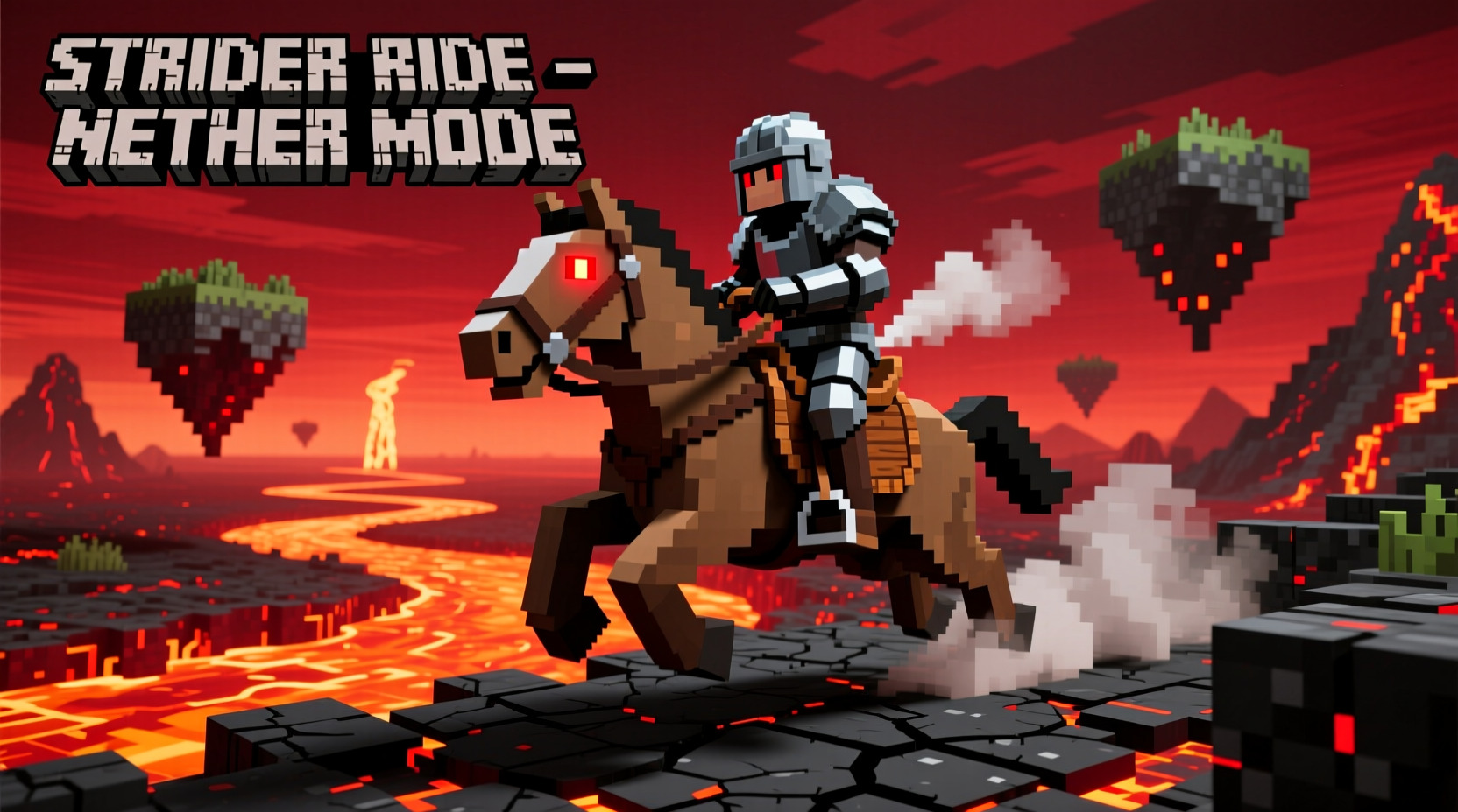 Player riding strider with saddle in Minecraft Nether
