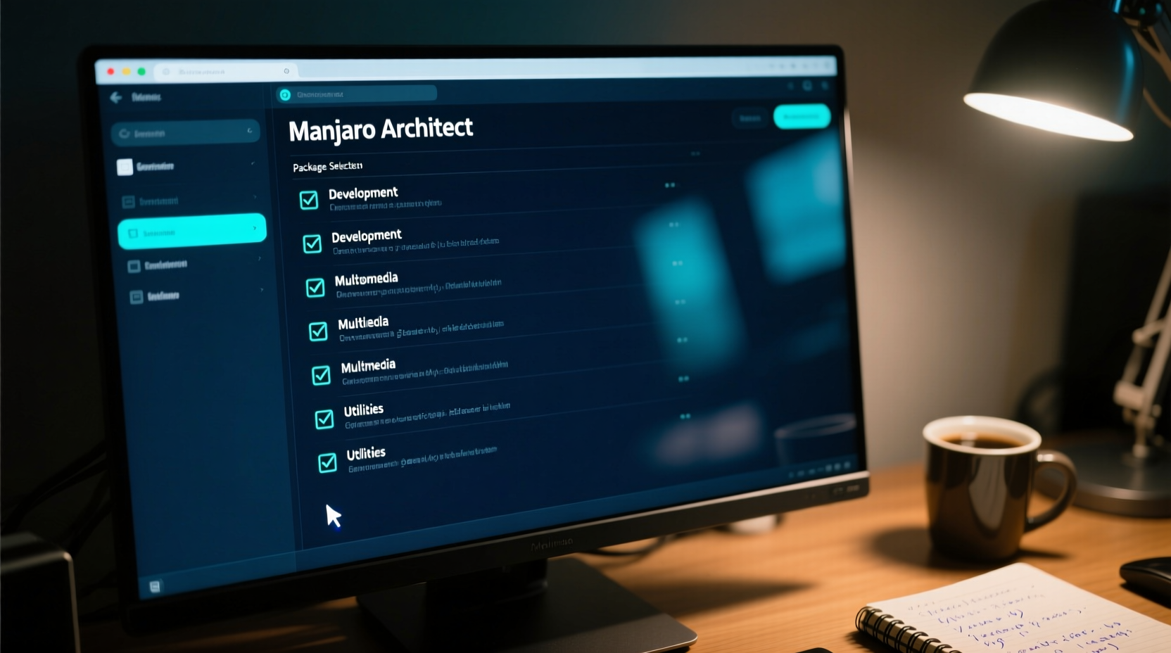Terminal showing package selection menu in Manjaro Architect