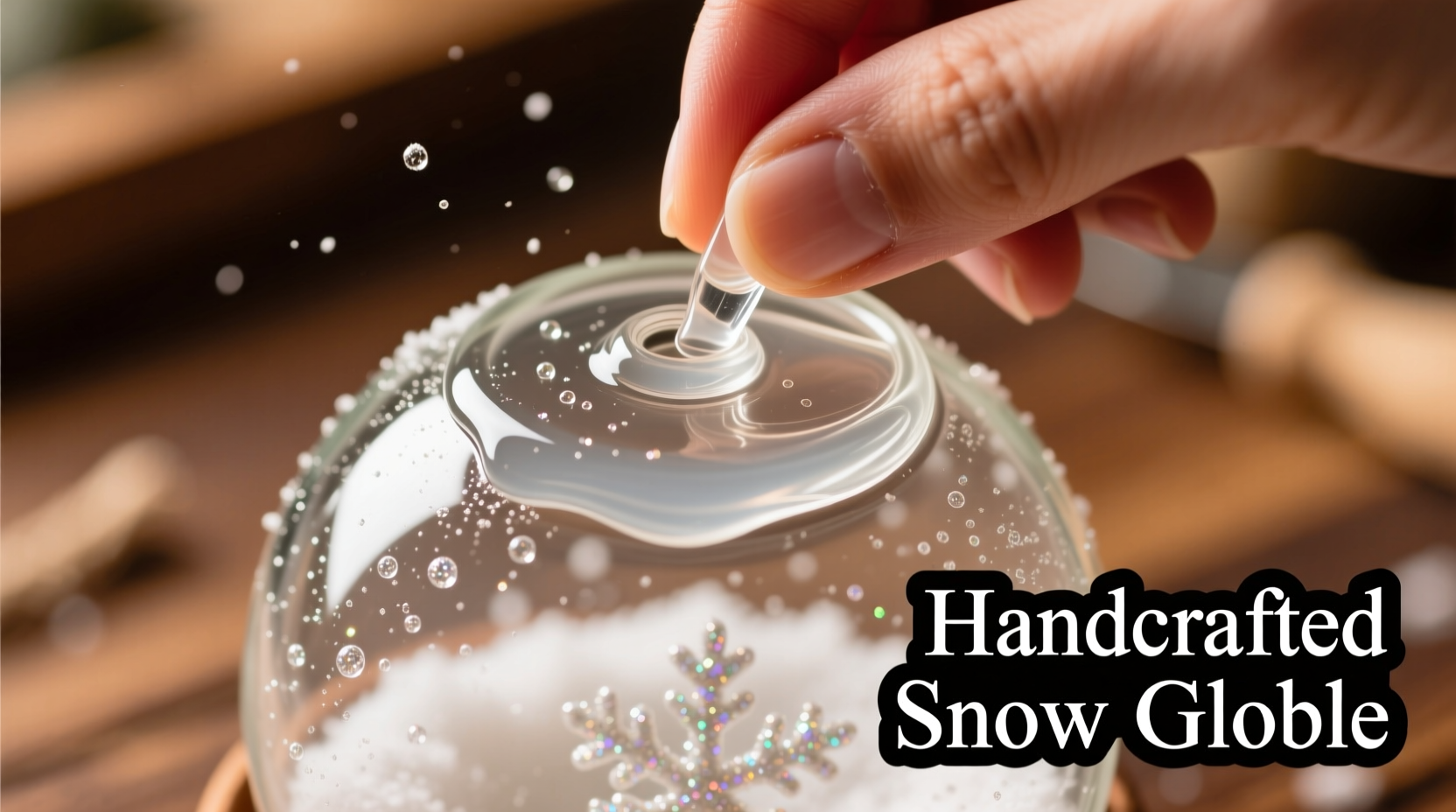 Hand sealing snow globe lid with epoxy