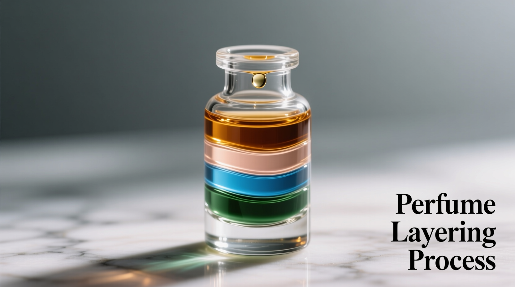 Perfume blending process showing oil layers in glass vial