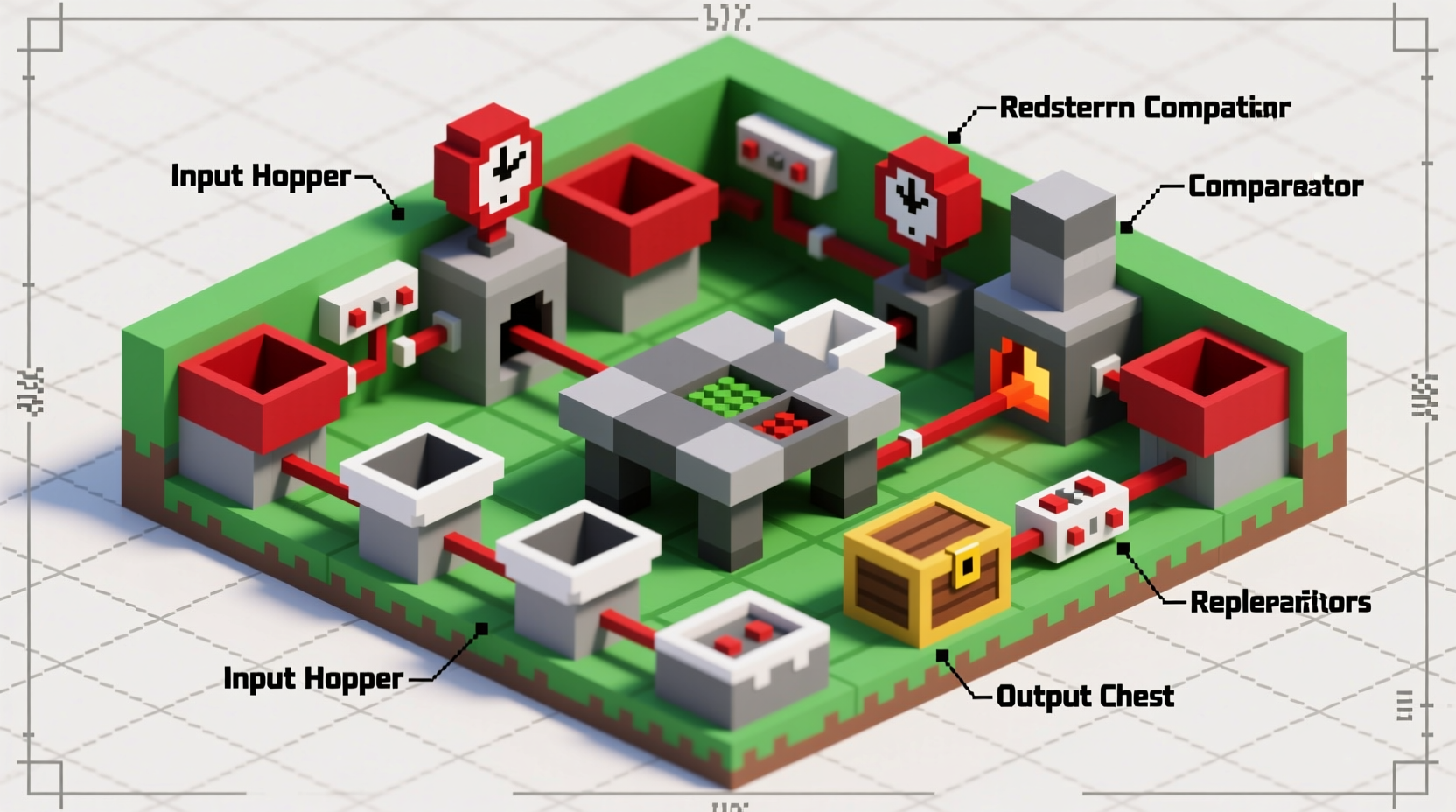 Minecraft automatic crafting system components diagram