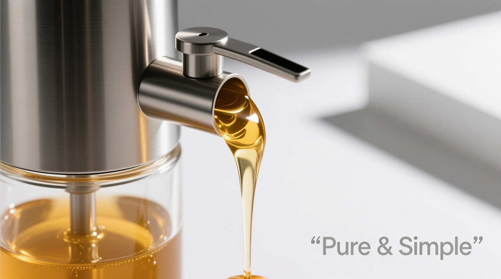 Modern honey dispenser pouring golden honey stream