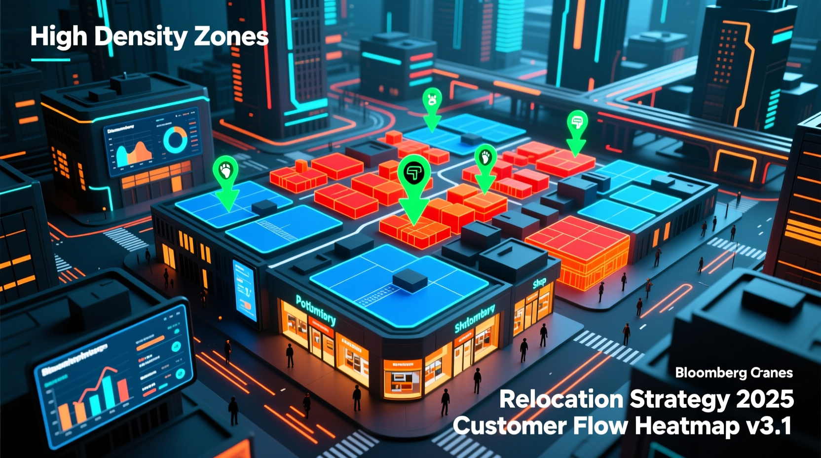 Potion Craft map demonstrating customer density heatmaps and shop relocation strategy