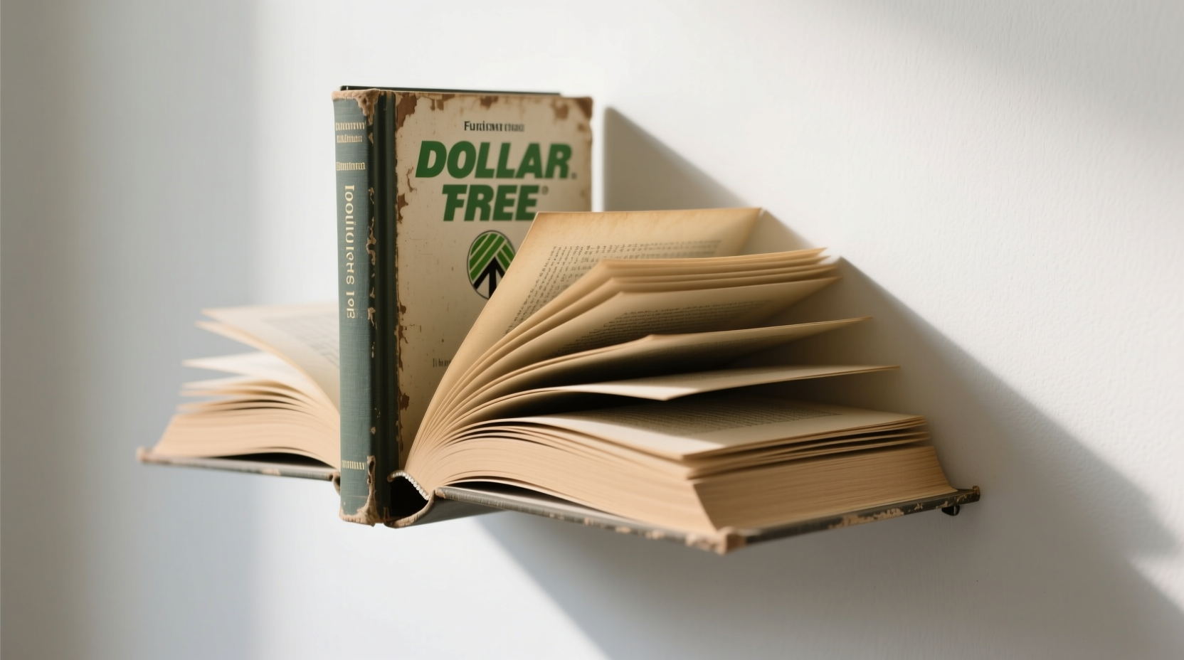 Hardcover book from Dollar Tree converted into floating wall shelf