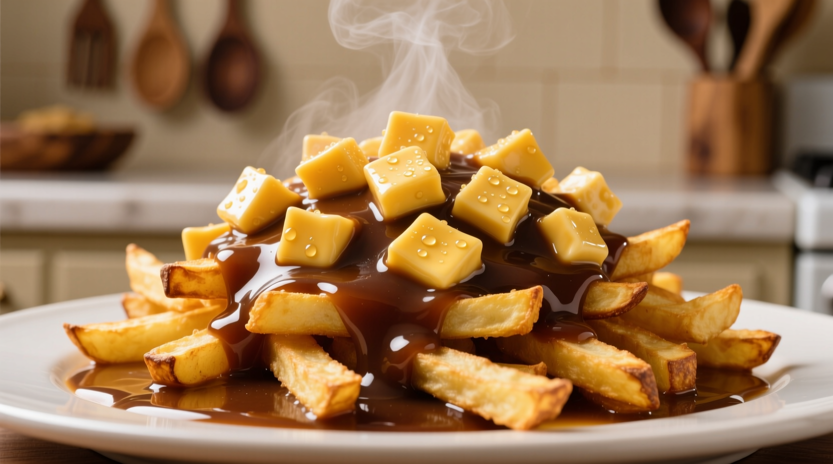 Cheese curds on poutine with gravy