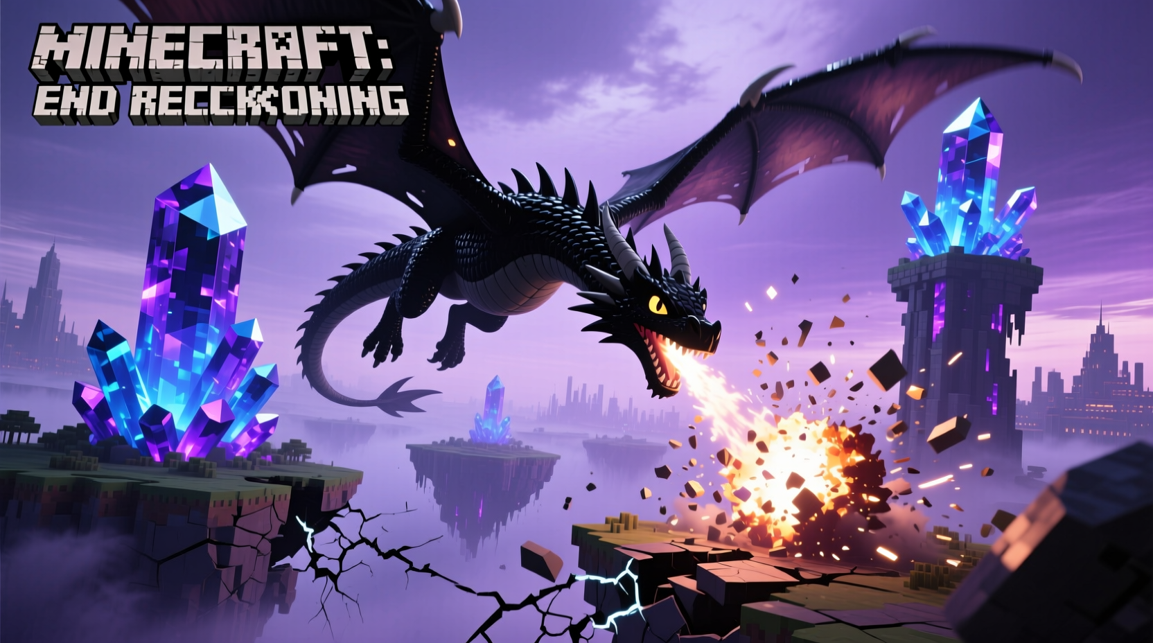Ender Dragon battle with end crystals in Minecraft