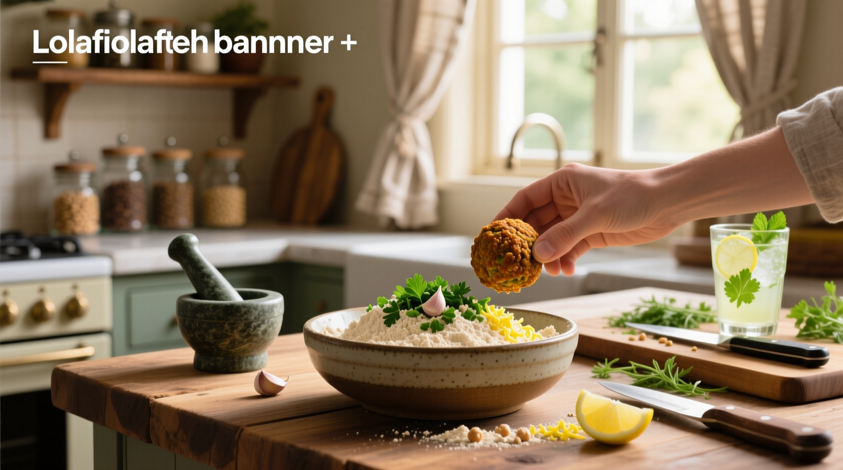 Baked falafel served in a pita with lettuce, tomato, and drizzled tahini