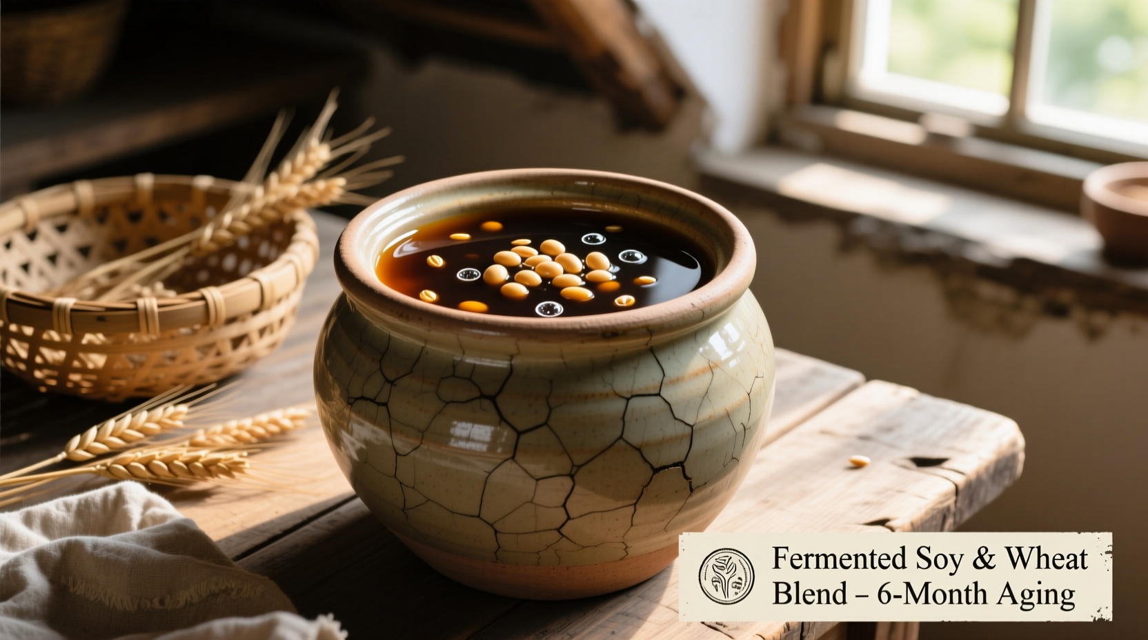 Soybeans and wheat mixture in fermentation crock