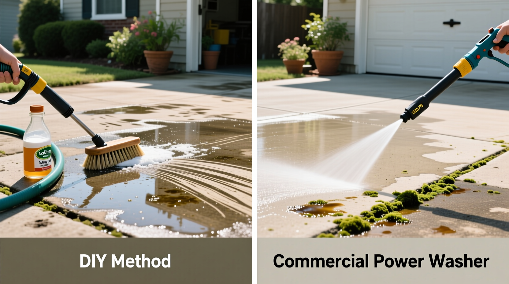 Comparison of DIY versus commercial power washer cleaning results on concrete