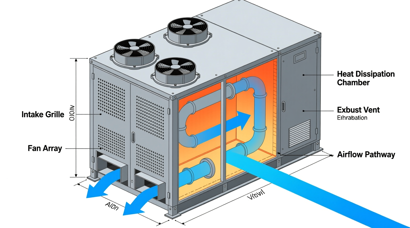Generator enclosure ventilation diagram showing airflow