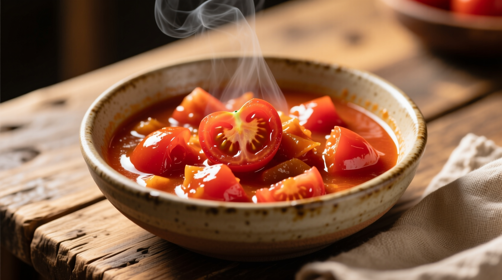Fresh stewed tomatoes in ceramic bowl