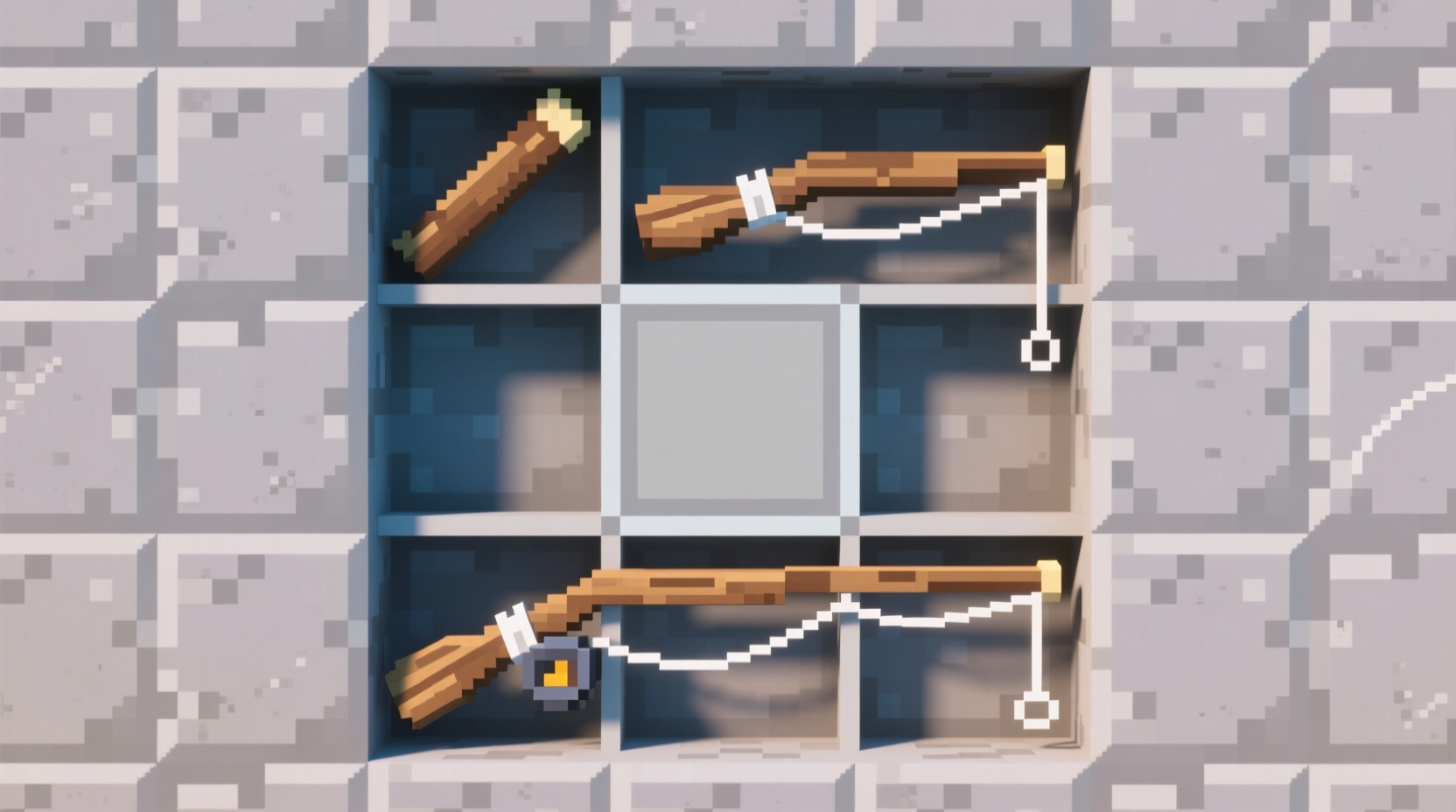 Correct fishing rod crafting grid layout in Minecraft