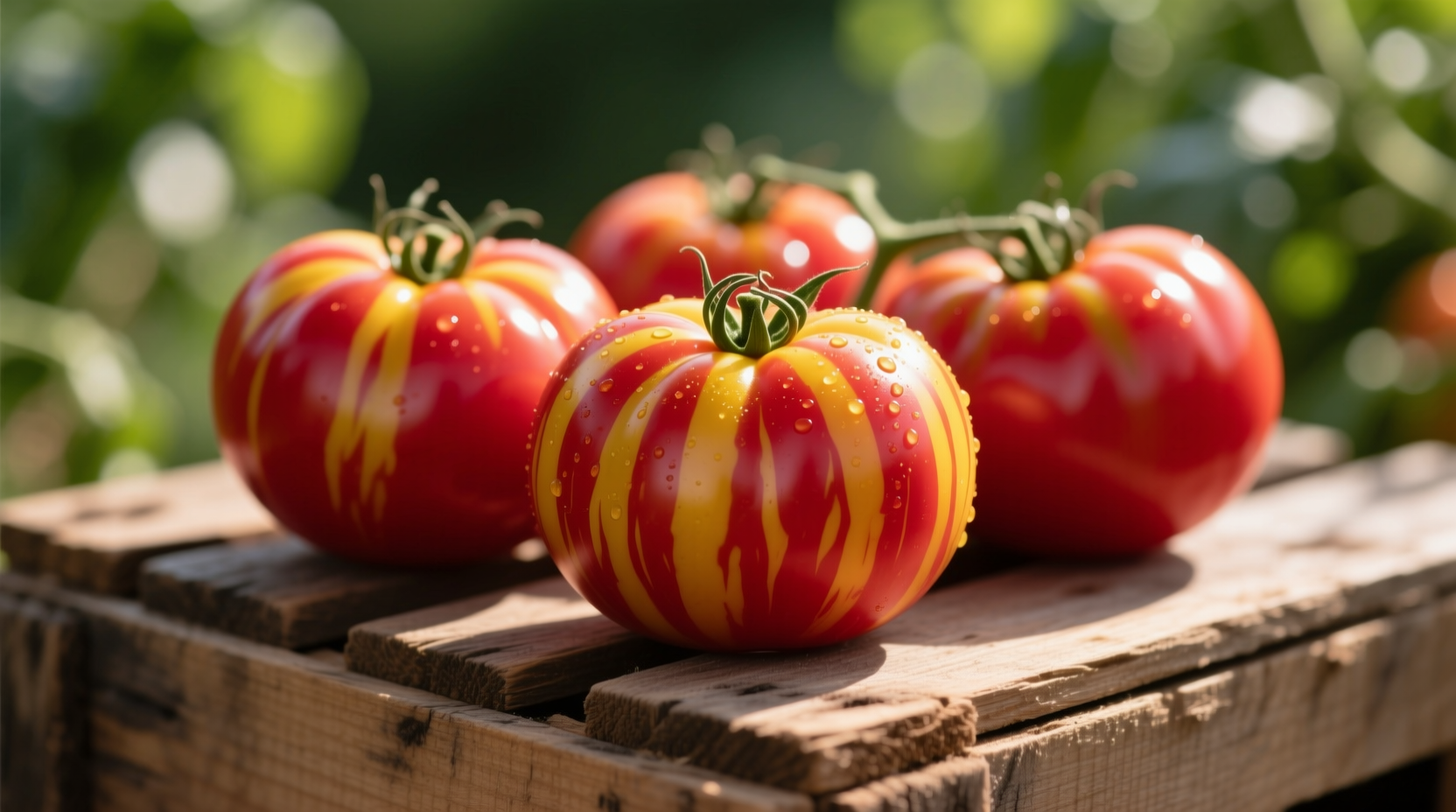 Ripe Zebra tomatoes showing distinctive yellow and red striping