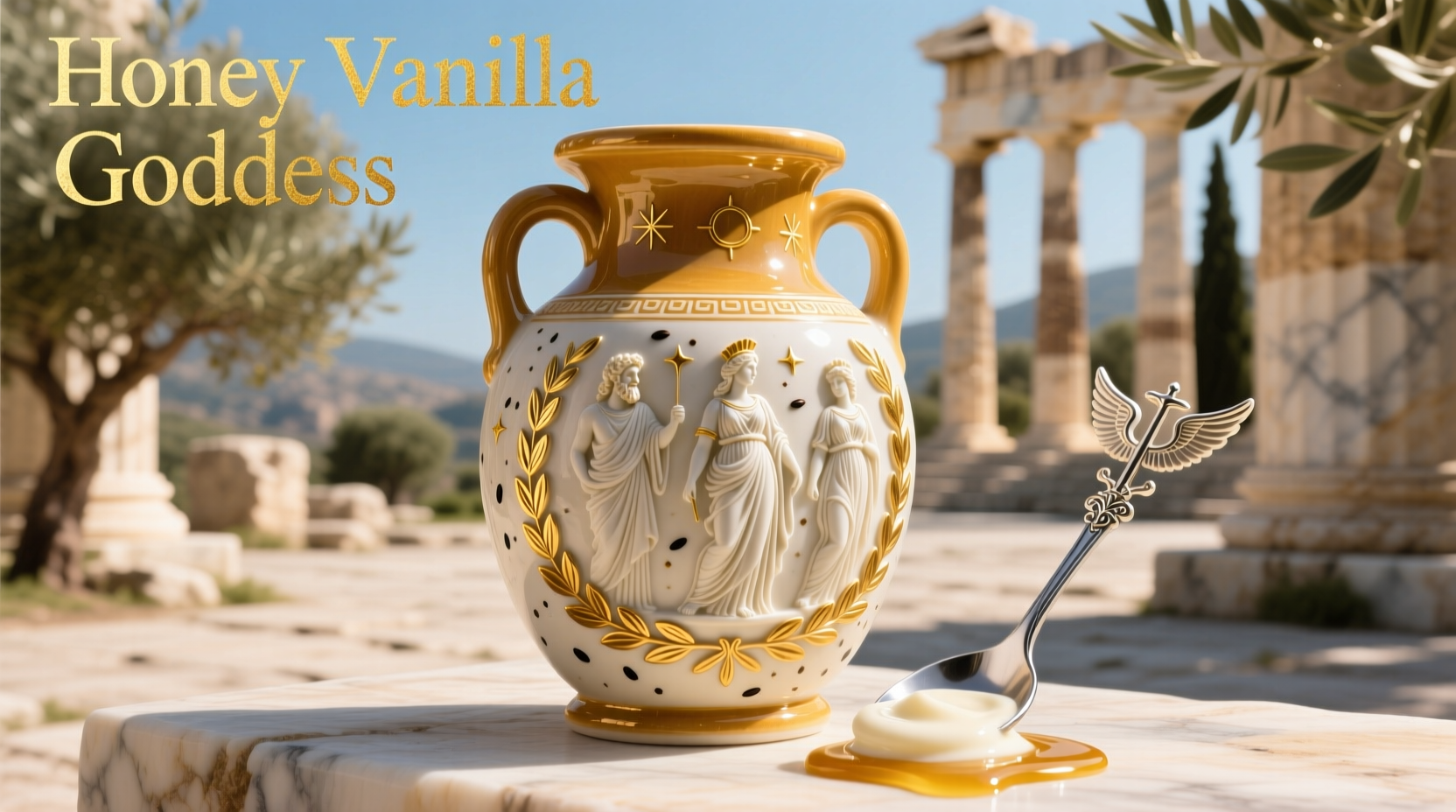 Greek Gods Honey Vanilla Yogurt container with spoon